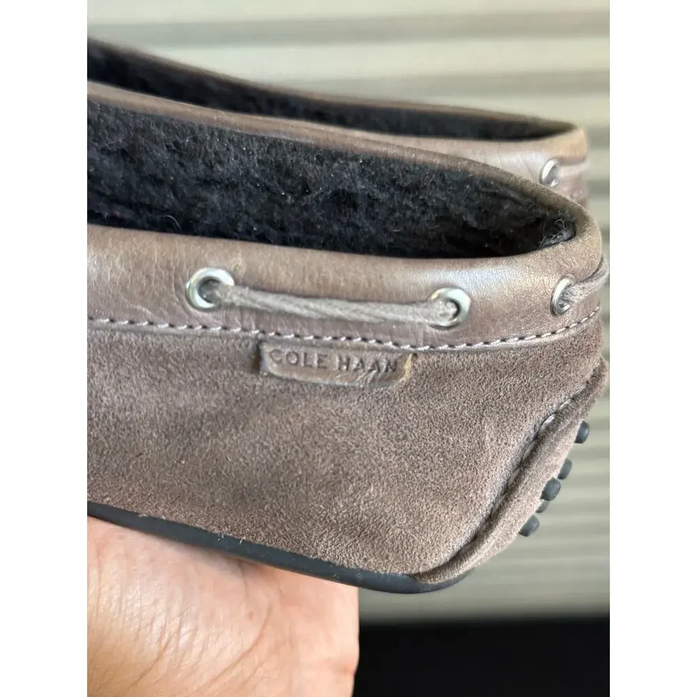 Cole Haan Suede Driving Moccasins Gray Faux Fur Lined Women’s 9.5B